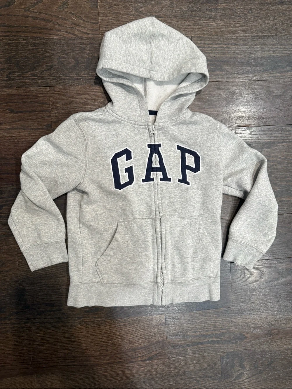 Boys GAP Kids Light Gray Hoodie with Navy Lettering